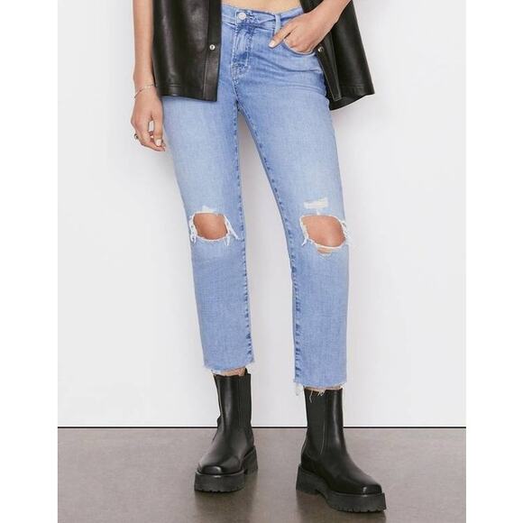 FRAME Le Garcon Crop Cebu Rips Mid Rise Straight Fit Distressed 29 NEW NWT - Picture 1 of 5